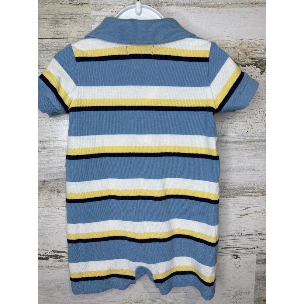 Ralph Lauren Polo Romper Boys 3M Blue Striped Cotton Preppy EUC
